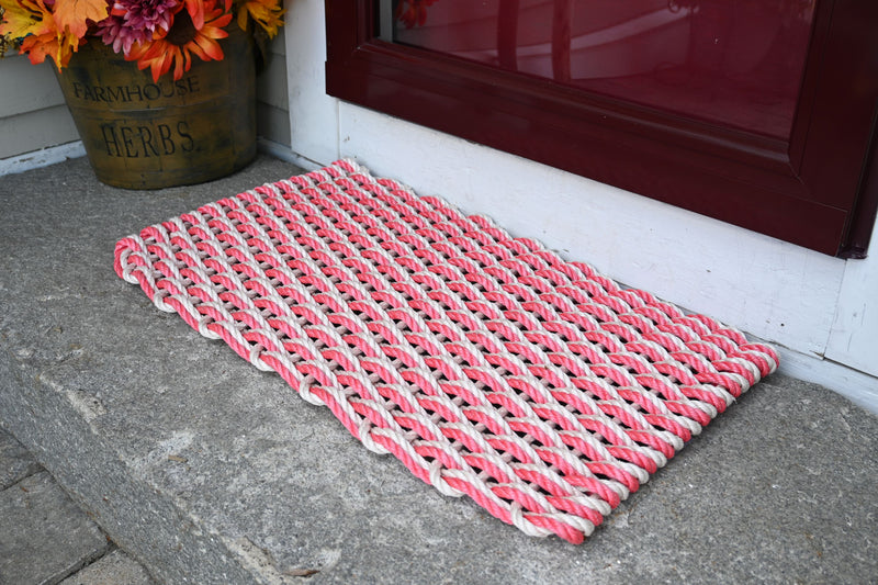 Double Weave Rope Mat - Red, Light Tan