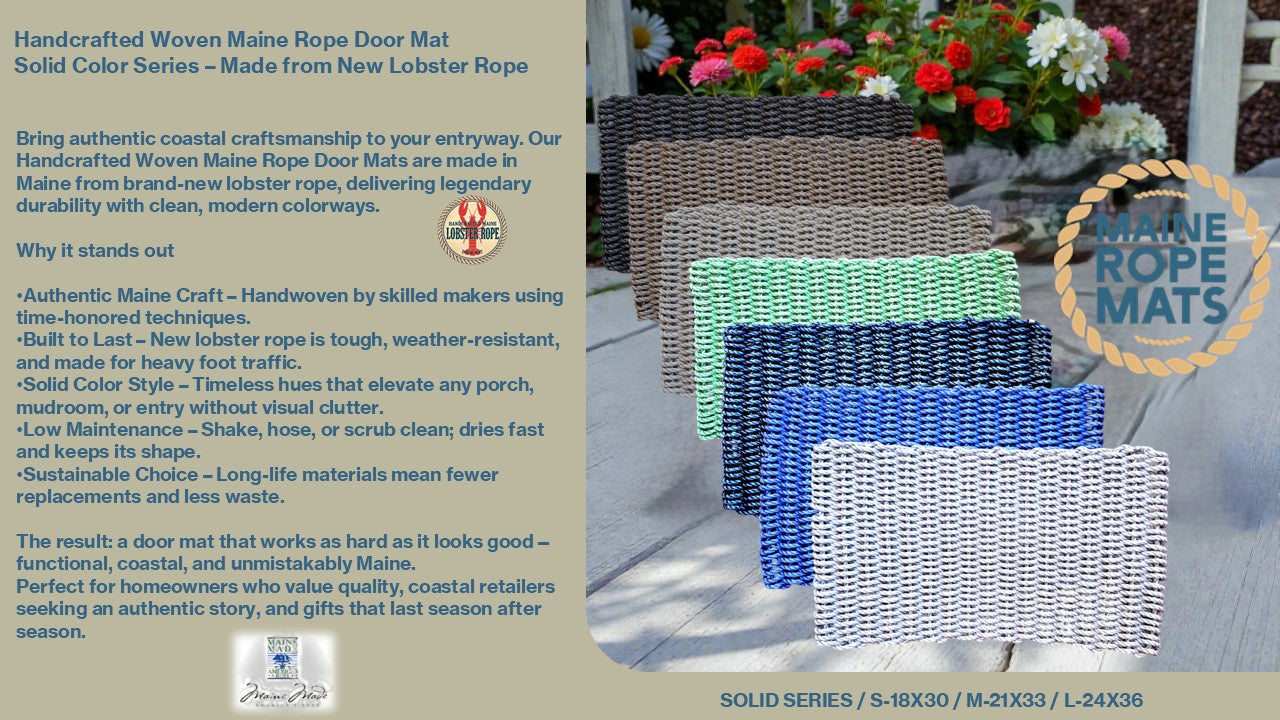 8 Handcrafted Woven Maine Rope Door Mat Solid Color Series – Made from New Lobster Rope